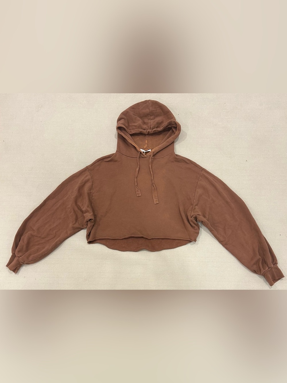 FRAME Crop Easy Hoodie Tawny Brown Pima Cotton Casual Relaxed S